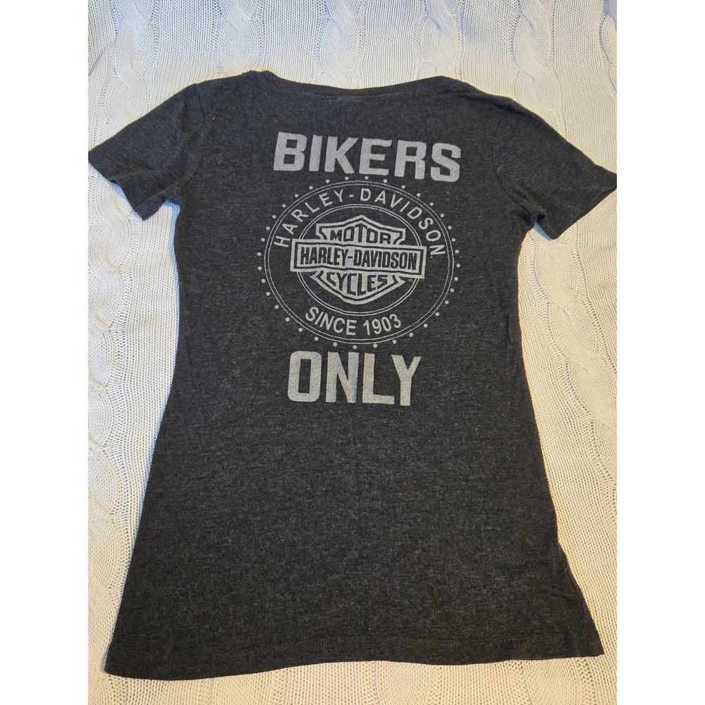 Harley-Davidson Women's Small Gray Bikers‎ Only T-Shirt Loveland CO Dealer Tee